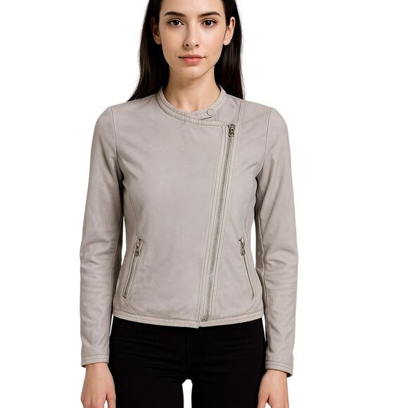 A|X Armani Exchange Moto Jacket Womens Small Gray Faux Suede Asymmetrical Zip - Picture 2 of 14